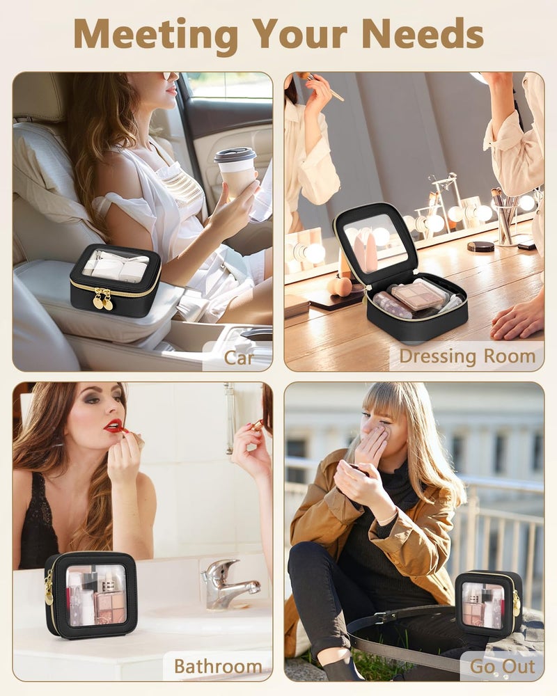 Soimeat Clear Makeup Bag  Portable Travel Cosmetic Bags  Multipurpose Leather Toiletry Bag with Zipper  Waterproof Transparent Cosmetic Organizer for Women  Mini  Black - Image 5